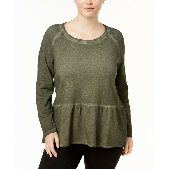 Style&Co Olive Green High-Low Hem Ruffled Sweater